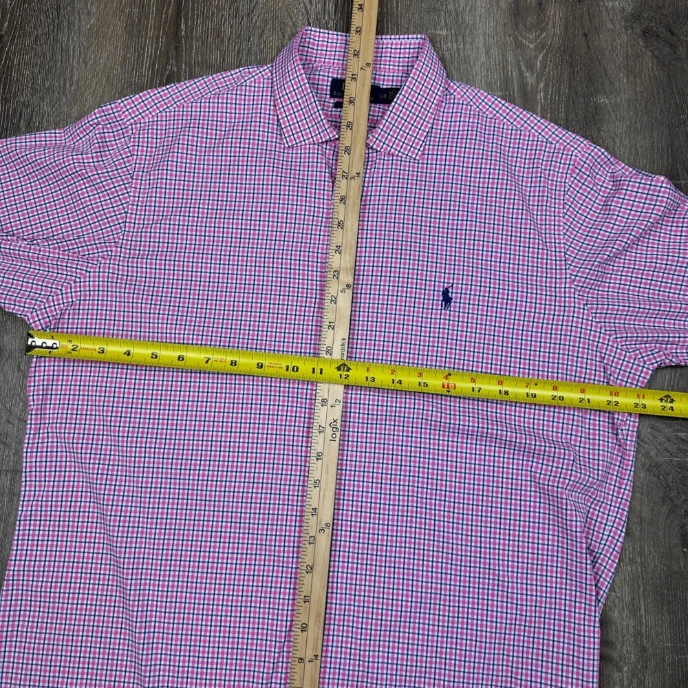 Polo Ralph Lauren Performance Shirt Mens Large Pink Blue Gingham Button Down L/S